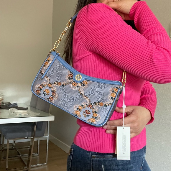 New✨tory burch T monogram brocade studio crossbody bag - Picture 13 of 16